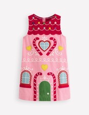 Mini Boden Gingerbread Pinafore Dress Logo Embroidered NWT New 5-6
