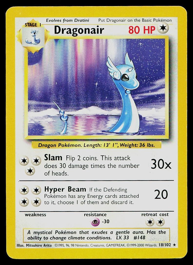Pokemon Card Base Set Dragonair 18/102 Rare 1999-2000 4th Print UK Exclusive