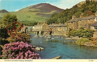Ansichtskarte>>Beddgelert, Fluss und Moel Hebog