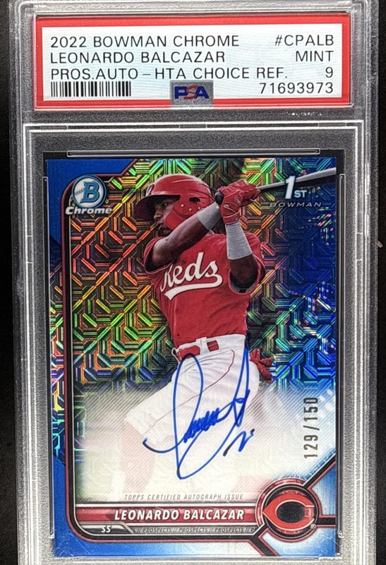 LEONARDO BALCAZAR 2022 BOWMAN CHROME #CPA-LB HTA CHOICE /150 AUTO 1ST PSA 9