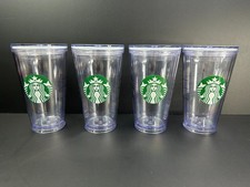 4 Starbucks Logo Grande 16oz Reusable Clear Tumbler Cold Cups w/ Lids No Straws