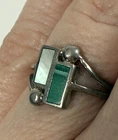 VTG 925 Sterling Silver Ring Malachite MOP Inlay Size 4.5 Southwestern Bypass