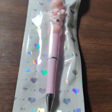 Handmade Plastic Ballpoint Pen with Pig Figure & Chrome Trim, Black Ink