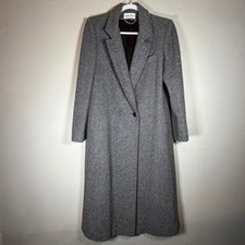 Ashley Scott Vintage Wool Herringbone Coat Grey Long Double Breasted Medium