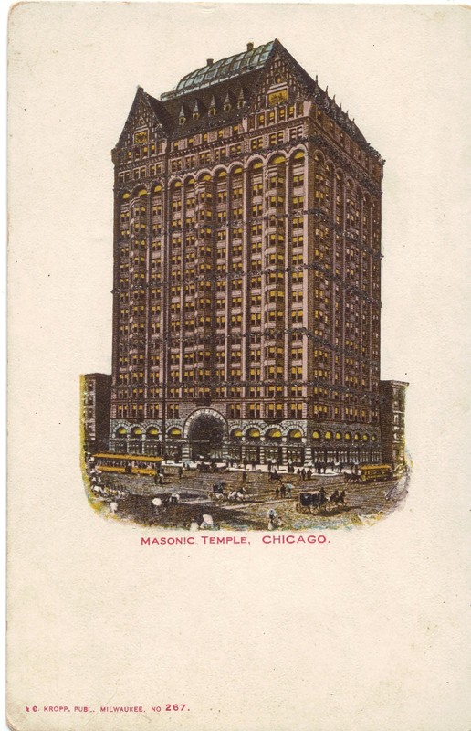 Chicago IL  Masonic Temple UDB  TINSELED Postcard UNPOSTED STREETCARS *
