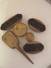 antique art nouveau BRUSH SET celluloid gold clothes deco dresser vanity lot vtg