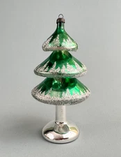 De Carlini Glitter Green Tree Mercury Glass Xmas Ornament Italy No Mushroom READ