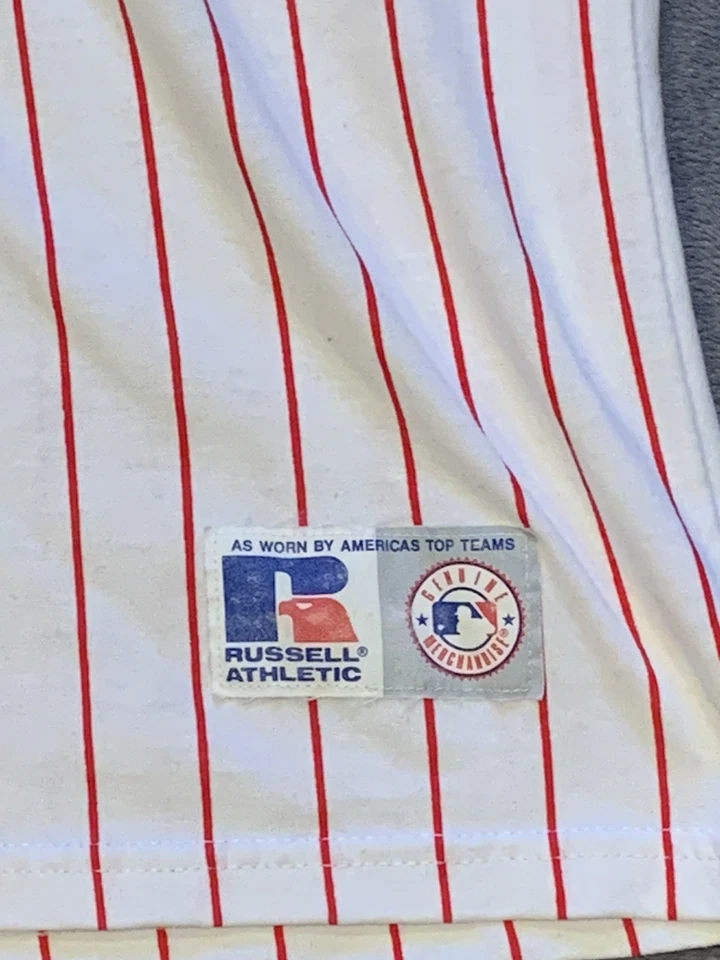 Camiseta deportiva vintage a rayas de los Philadelphia Phillies #29 MLB grande Russell Athletic Foto 3 de 4