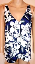 Belle Sky Top Navy Blue/White Print  Sleeveless Strappy  Layered  Size Medium