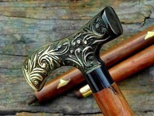 36'' Victorian Antique Brass Handle Wooden Vintage Style Walking Stick Cane