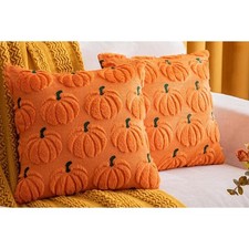 TWO PACK HALLOWEEN PUMPKIN PILLOW COVERS 18x18 SQUARE