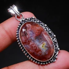 Red Moss Agate Oval Shape Gemstone Handmade Wedding Jewelry Pendant 2.20" SR 656
