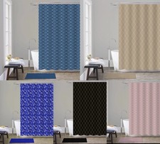 14 PIECE BATHROOM SET FABRIC SHOWER CURTAIN SHAGGY NON-SLIP BATH MAT WITH HOOKS