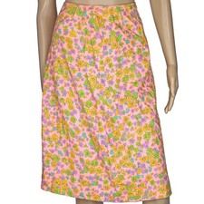 1960s Vintage Skirt Mod A- Line Floral Pink Yellow Green Daisy Daisies Summer 8