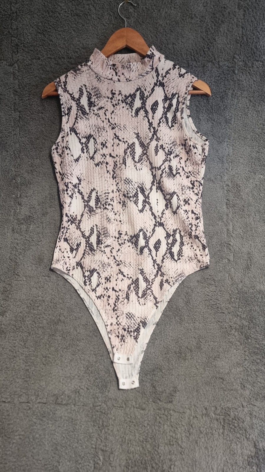 Pink Snake Print Bodysuit Size 16 Sleeveless High Neck Soft Ribbed Going Out Top image 2