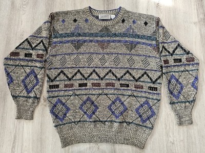Vintage 80s Method Acrylic Knit Sweater Geometric Print, Size XL