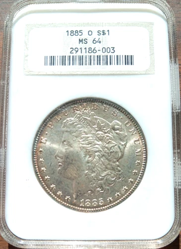 1885-O Morgan Silver Dollar NGC MS64 Awesome luster w/Obverse & Reverse Toning