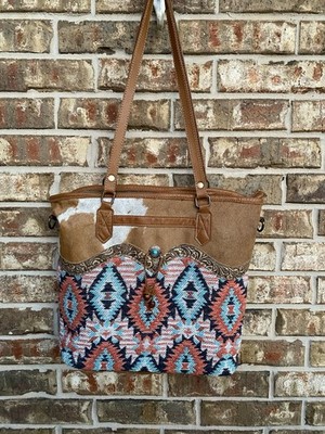 Myra Orchid Western Bag Crossbody Shoulder Handbag Leather Plus Upcycled Canvas