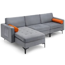 Modular L-shaped Sectional Sofa Couch w/ Bolsters  1 Armrest Magazine Pocket