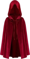 Hooded Cloak Vampire Costume Witch for Man and Women 35.5Inch, Red