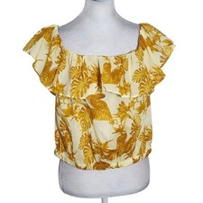 Banana Republic Ruffle Yellow Floral Off the Shoulder Crop Top Size Large NWT