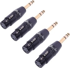 SINUS LIVE 4 Packs Real Gold XLR Female Male to 1/4" TRS Adapter, Black