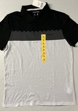 Calvin Klein Mens Polo Shirt Logo Colorblock BLACK/WHITE/GRAY Striped SMALL Wick