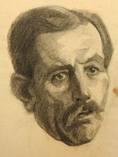 J. BERGER (XX secolo), barbuto muso, carbone vecchio maestro ritratto 1900-1924 disegno