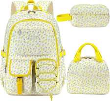 Corduroy Floral School Backpack for Girls 3PCS Kids Backpack Set with Lunch Box