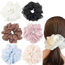 Cute Large Big Oversized Scrunchies for Women: Jumbo Chiffon Hair Ties for Sl...