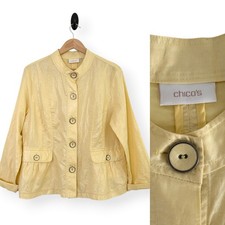 Chico's Women Large Linen Cotton Shimmer Long Sleeve Button Blazer Jacket 2 NWOT