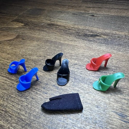 Vintage 1960s Barbie Open Toe Mules Shoes Blue, Black & Extras