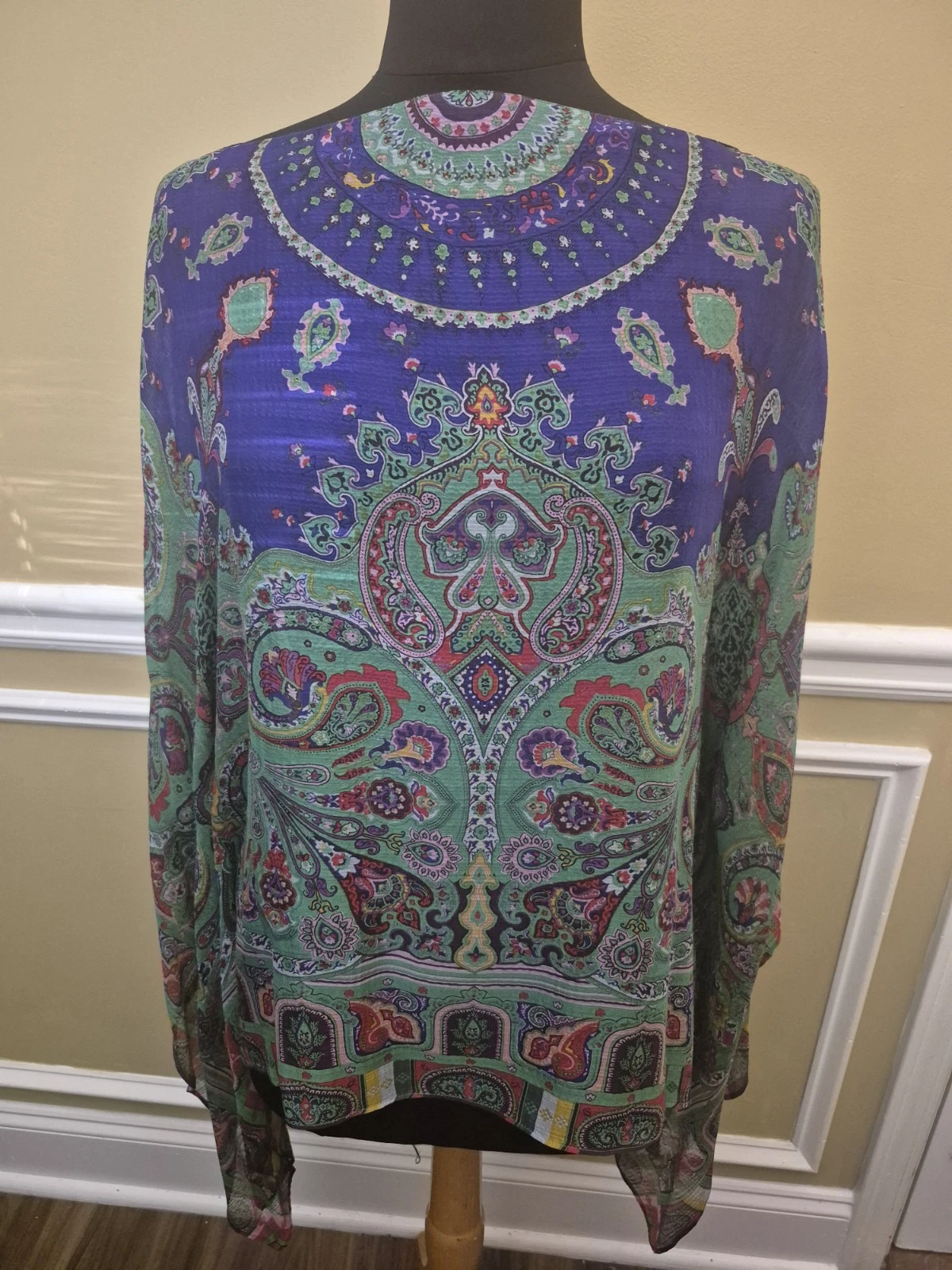 ETRO Multi-Colored Paisley Print Silk Poncho Top