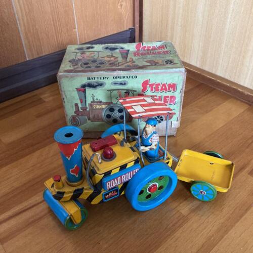 Yonezawa Toy STEAM ROLLER CAR Showa Retro Tinplate Vintage Antique Boxed - Picture 1 of 9