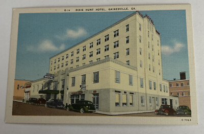 Vintage Linen Postcard ~ Dixie Hunt Hotel, Automobiles ~ Gainesville Georgia