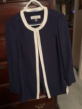 Kasper Topper Jacket - Size 4 - - Navy with Vanilla Ice border