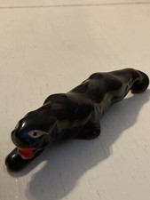Rare panthère noire vintage en céramique avec rayures dorées Japon