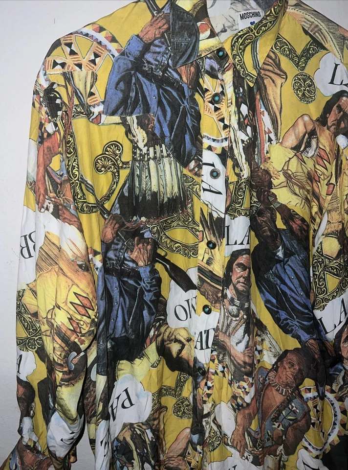 MOSCHINO JEANS VTG Men’s Size Medium Western Themed Print Button Down Shirt - Image 3 of 4