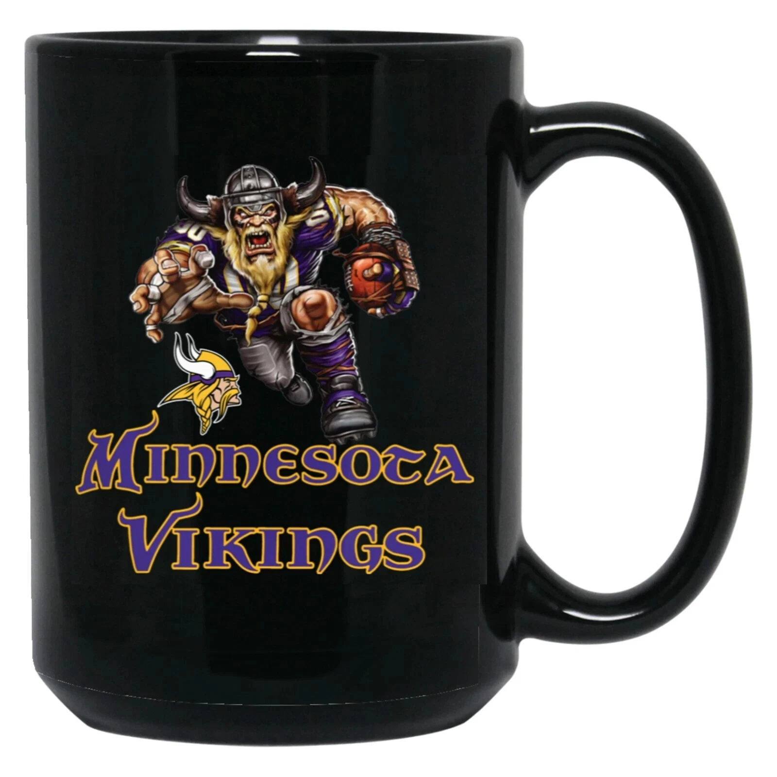 Minnesota Vikings Player Mascot Logo Wordmark Black Ceramic Coffee Mug Cup