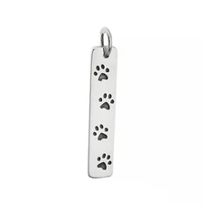 Paw Prints Vertical Pet Dog Cat 925 Solid Sterling Silver Charm Pendant