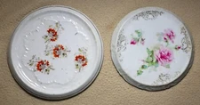 LOT OF 2 ANTIQUE FLORAL TRIVET TEA TILES - COFFEE AND TEA HOUSE SERVING