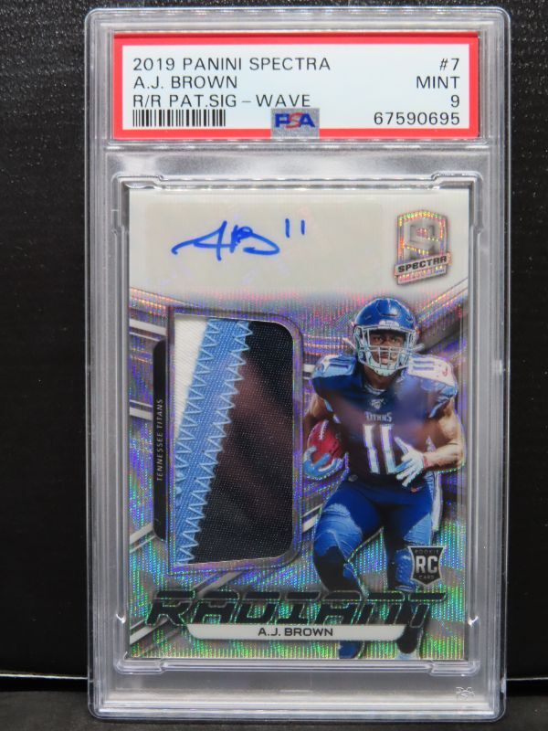 AJ Brown Panini Spectra Radiant Rookie Patch Signatures #7 Wave