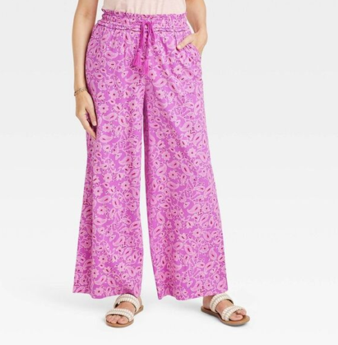 Knox Rose XL Pull On Elastic Waist Wide Leg Pink Pants Boho Beach Drawstring