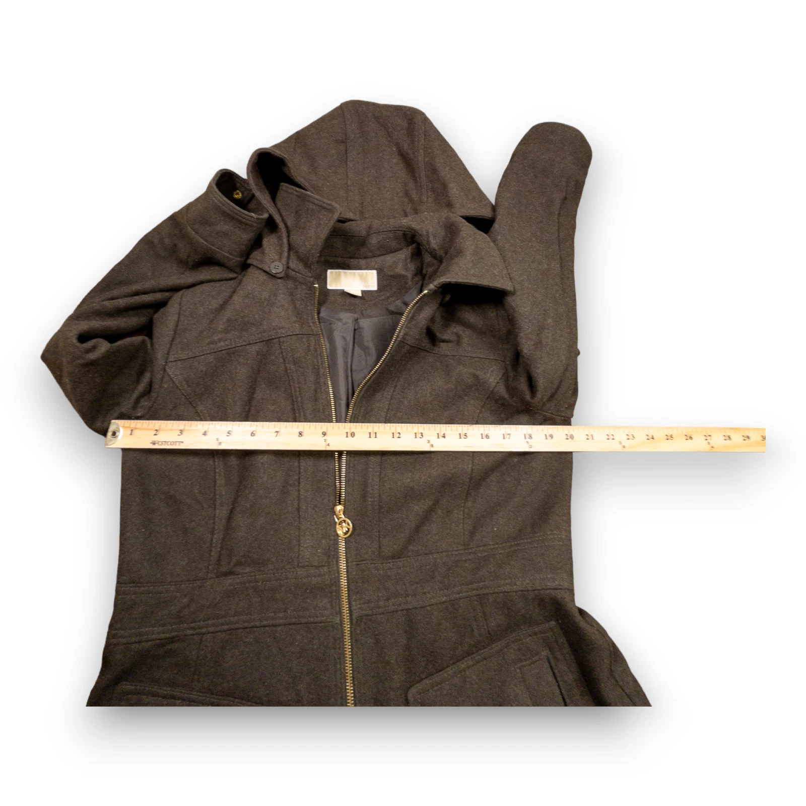 Cappuccio Rimovibile Michael Kors Miscela Lana Donna Media Cerniera Intera Cappotto Giacca Esterna