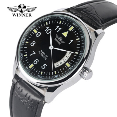 Mens Automatic Mechanical Watch Self-wind Stainless Steel Leather Band Luminous