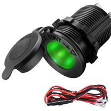 Cigarette Lighter Socket Power Outlet Receptacle For Car Motorcycle ATV Green