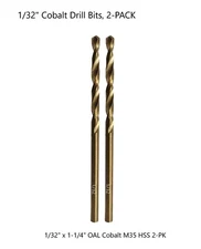 1/32" Drill Bits - 2-PK - M35 Cobalt HSS Steel - High-Quality - Ships Free!