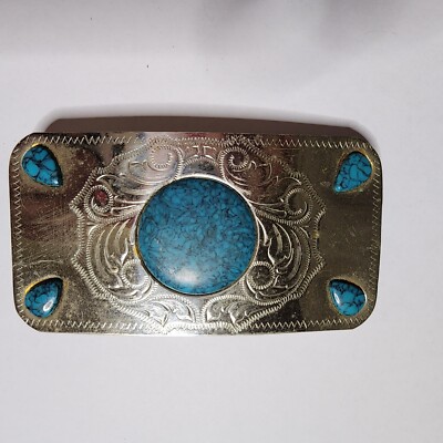 Faux Silver/Nickel and Faux turquoise Native American belt Unbranded Belt Buckle Nickel Silver Coin Holder Faux  main image 4