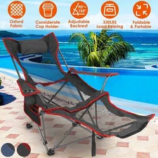 Foldable Camping Chair Outdoor Yard Steel Lawn Chair Beach Chair Cup &Holder+Bag