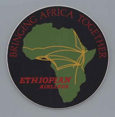 Ethiopian Airlines Aufkleber Vintage Original Label Addis Abeba Afrika Streckenkarte